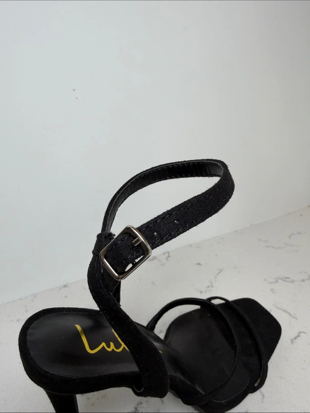 Lulu's Black Suede Strappy Ankle‑Tie High Heels